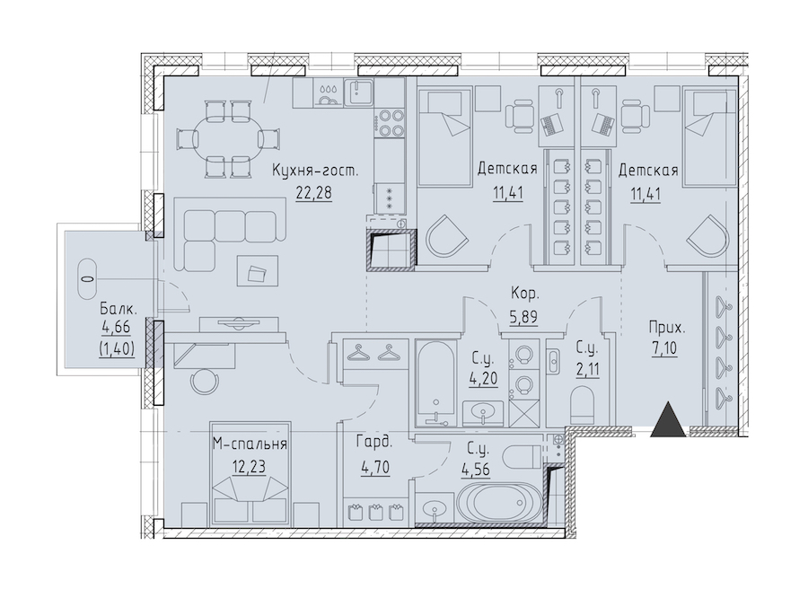 3-комнатная квартира 85.89 м², 9/9 эт., ЖК «LEGENDA Чёрная речка 41»